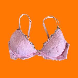 00's vintage pink lace rosette y2k bra 32C betsey Johnson